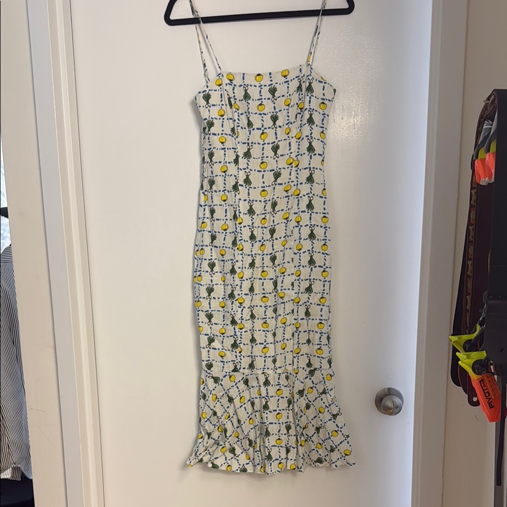 Floral Spaghetti Strap Dress midi lemon and chives - staud